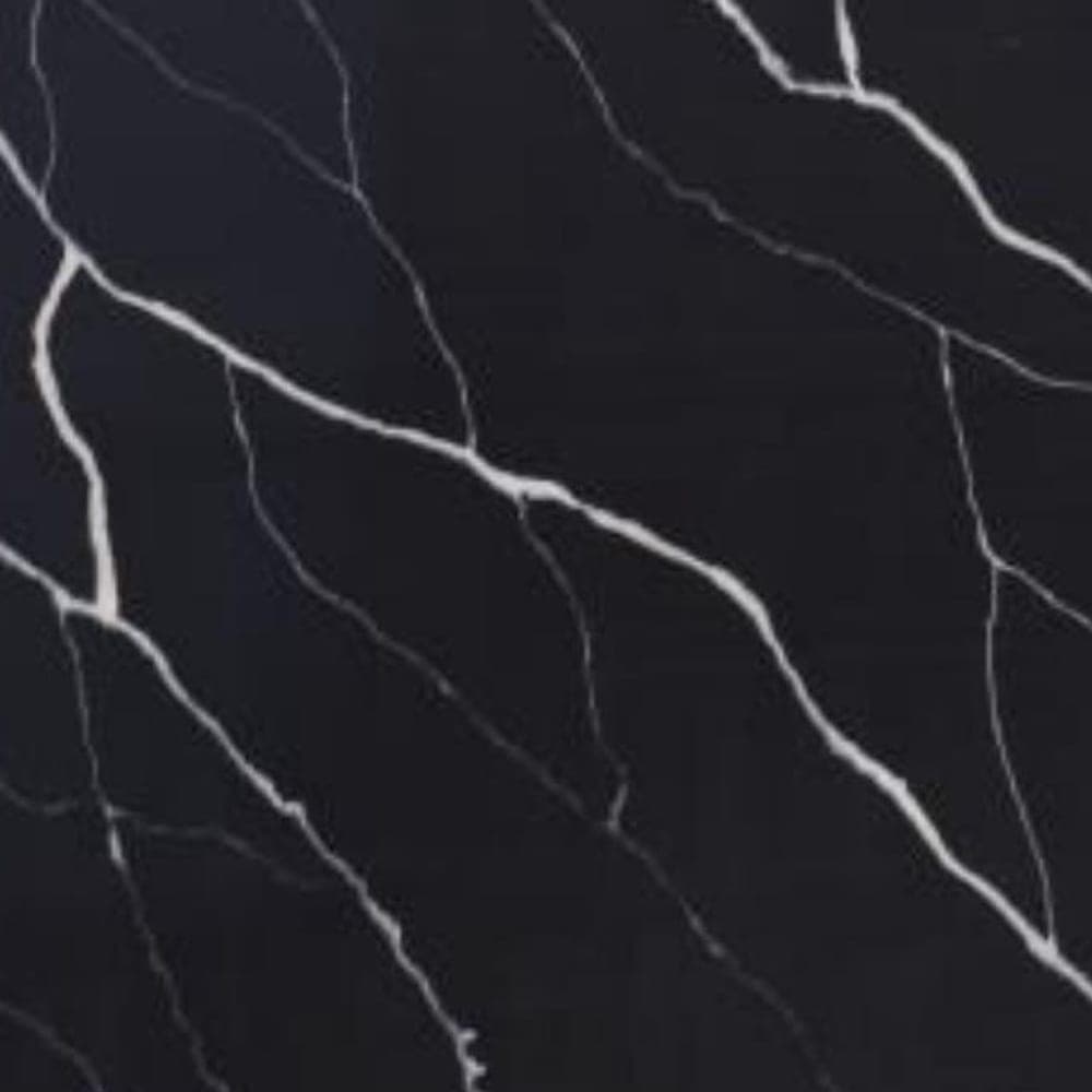 Black Marquina quartz worktop surface, close up