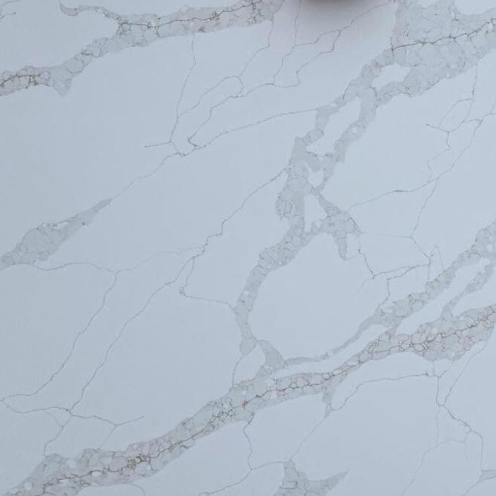 Glorious Calacatta Gold quartz worktop surface, close up
